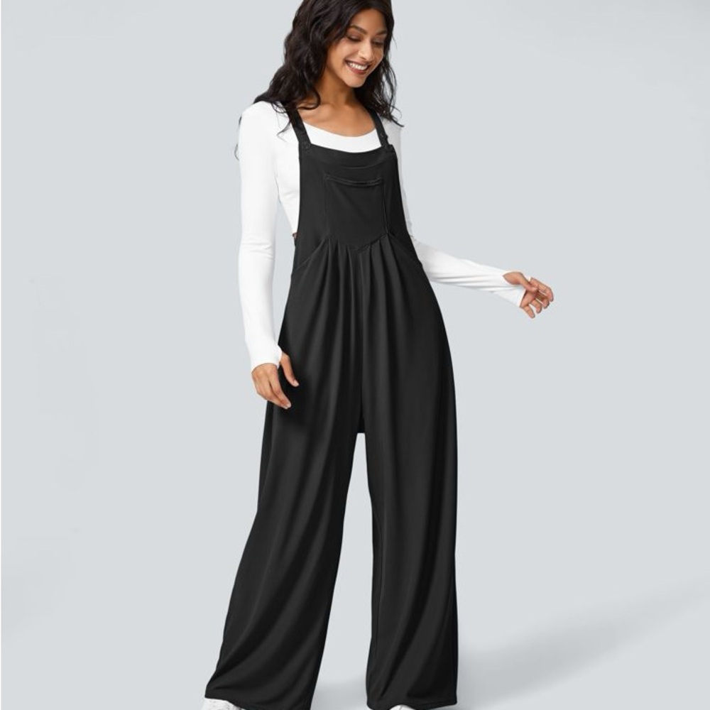 HALARA Black Wide-Leg Overall Jumpsuit